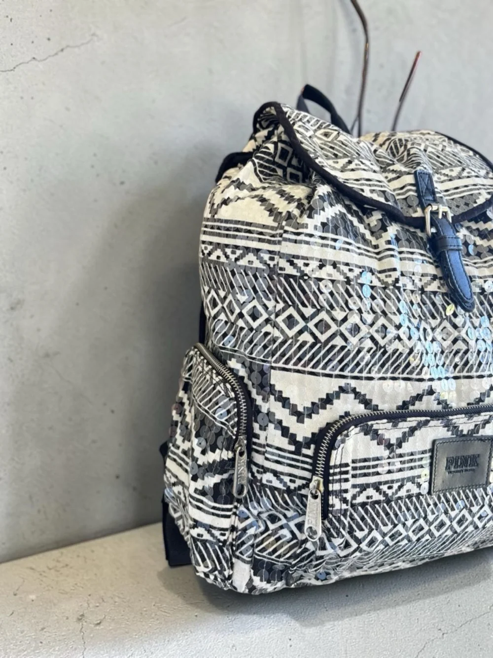 Victoria's Secret PINK Bling Sequin Aztec Backpack in black and white - Picture 8 of 16